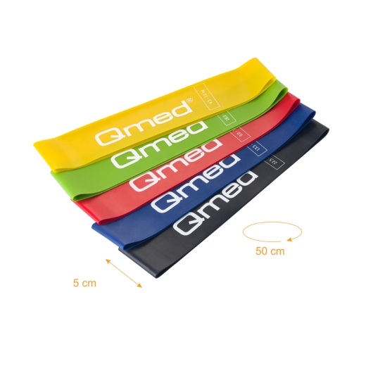 Zestaw gum oporowych Qmed Resistance Loop Band w różnych kolorach z wymiarami